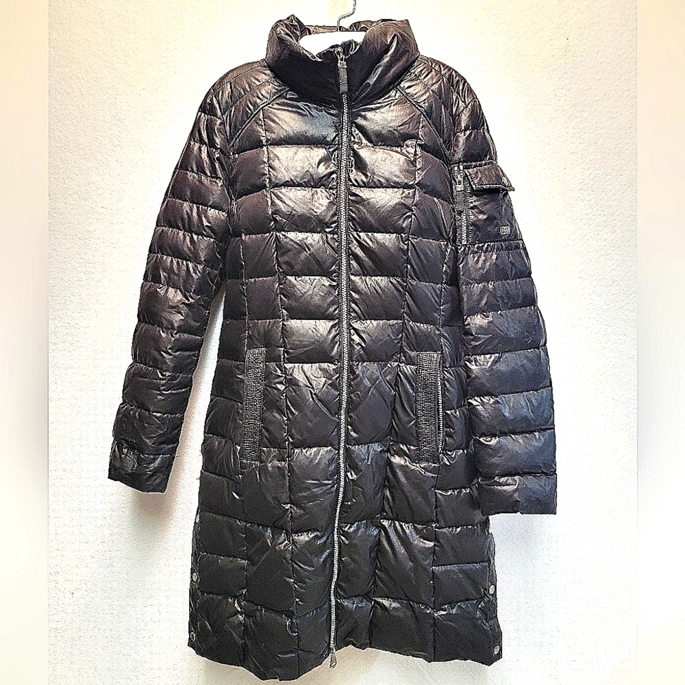 MARC NEW YORK Womens Size Small Black Down Filled Knee Length Puffer Coa…